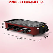 1500W 2-in-1 Electric Grill Pan, Non-Stick Smokeless BBQ Grill with Removable Plate, Adjustable Temp Control & 3 Raclette Pans for Home Kitchen Party