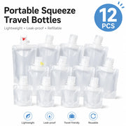 12PCS Portable Travel Bottles Set, Refillable Squeeze Pouches, Leakproof Toiletry Containers for Shampoo Lotion Conditioner Cream, Travel Accessories