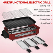 1500W 2-in-1 Electric Grill Pan, Non-Stick Smokeless BBQ Grill with Removable Plate, Adjustable Temp Control & 3 Raclette Pans for Home Kitchen Party
