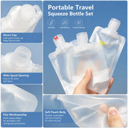 12PCS Portable Travel Bottles Set, Refillable Squeeze Pouches, Leakproof Toiletry Containers for Shampoo Lotion Conditioner Cream, Travel Accessories