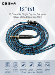KBEAR ST16 Crystal 16 Cores Upgrade Cable 5N Single Copper Silver-plated 2PIN/MMCX/QDC Earbuds Connector For KS1 Star River Lark