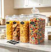 4-Pack Airtight Food Storage Containers with Lids, Plastic Leak-Proof Canisters for Cereal, Flour & Sugar, Pantry Organization Set with Labels & Marker, 120oz