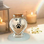 Pet Memorial Gift for Loss of Dog or Cat, Heart Shape Glass Jar & Bottle for Fur Hair Whiskers or Ashes Keepsake Urn with Cork