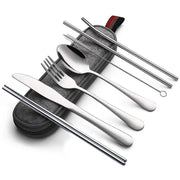 8Pcs/set Tableware Reusable Travel Cutlery Set Camp Utensils Set with Stainless Steel Spoon Fork Chopsticks Straw Portable Case