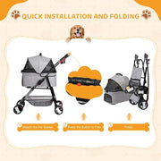 Convertible 3-in-1 Pet Stroller for Dogs and Cats, with 4 Wheels, Removable Basket, Cup Holder, Ideal for Small to Medium Pets (