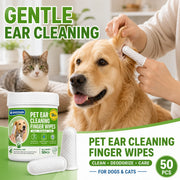 SIKEZHAN 50 Count Pet Ear Cleaning Finger Wipes, Safe Gentle Soft Pre-Moistened Wiping Sleeves for Dogs Cats Wax Dirt Remover