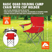 Foldable Camping Chair Quad with Cup Holder Portable Outdoor Picnic Beach Fishing Seat Bright Red