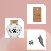 Pet Memorial Gift for Loss of Dog or Cat, Heart Shape Glass Jar & Bottle for Fur Hair Whiskers or Ashes Keepsake Urn with Cork