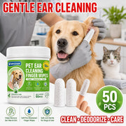 SIKEZHAN 50 Count Pet Ear Cleaning Finger Wipes, Safe Gentle Soft Pre-Moistened Wiping Sleeves for Dogs Cats Wax Dirt Remover