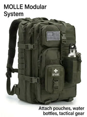 Men 45L Tactical Backpack Molle Bug Out Bag Survival Emergency Water Resistant Outdoor Hiking Camping Travel Rucksack Large Capacity EDC Everyday Carry Commuter Work School Laptop Daypack Trekking Cycling Durable Wear Resista