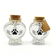 Pet Memorial Gift for Loss of Dog or Cat, Heart Shape Glass Jar & Bottle for Fur Hair Whiskers or Ashes Keepsake Urn with Cork