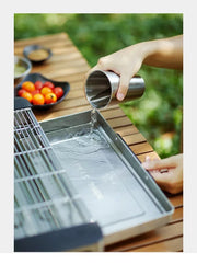 Stylish AMERZIS stainless steel electric grill for indoor and outdoor use, 110-130V American plug with temperature control and removable surface brush, ideal for cooking steaks and vegetables