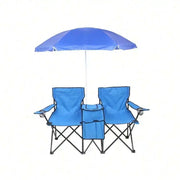 Portable Outdoor 2-Seat Folding Chair With Removable Sun Umbrella Blue, Camping Chair, Beach Essentials
