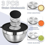 Mixing Bowls with Airtight Lids Set, 8PCS Stainless Steel Nesting Bowls Set, 3 Grater Attachments and Non-Slip Bottoms, Size 5,