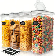 4-Pack Airtight Food Storage Containers with Lids, Plastic Leak-Proof Canisters for Cereal, Flour & Sugar, Pantry Organization Set with Labels & Marker, 120oz