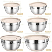 Mixing Bowls with Airtight Lids Set, 26PCS Stainless Steel Khaki Bowls with Grater Attachments, Non-Slip Bottom & Kitchen Gadget
