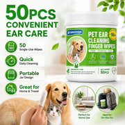 SIKEZHAN 50 Count Pet Ear Cleaning Finger Wipes, Safe Gentle Soft Pre-Moistened Wiping Sleeves for Dogs Cats Wax Dirt Remover