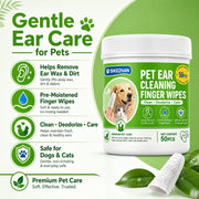 SIKEZHAN 50 Count Pet Ear Cleaning Finger Wipes, Safe Gentle Soft Pre-Moistened Wiping Sleeves for Dogs Cats Wax Dirt Remover
