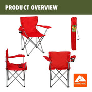 Foldable Camping Chair Quad with Cup Holder Portable Outdoor Picnic Beach Fishing Seat Bright Red