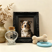 Pet Memorial Gift for Loss of Dog or Cat, Heart Shape Glass Jar & Bottle for Fur Hair Whiskers or Ashes Keepsake Urn with Cork