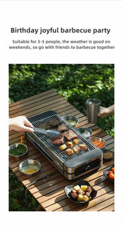 Stylish AMERZIS stainless steel electric grill for indoor and outdoor use, 110-130V American plug with temperature control and removable surface brush, ideal for cooking steaks and vegetables