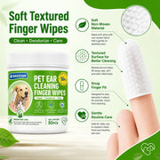 SIKEZHAN 50 Count Pet Ear Cleaning Finger Wipes, Safe Gentle Soft Pre-Moistened Wiping Sleeves for Dogs Cats Wax Dirt Remover