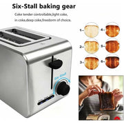 Stainless Steel Toaster – Household Appliance 2-slice Sandwich Toaster Rapid Heating; Portable Automatic Pop-up; Multi-function