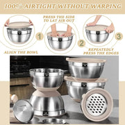 Mixing Bowls with Airtight Lids Set, 26PCS Stainless Steel Khaki Bowls with Grater Attachments, Non-Slip Bottom & Kitchen Gadget