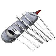 8Pcs/set Tableware Reusable Travel Cutlery Set Camp Utensils Set with Stainless Steel Spoon Fork Chopsticks Straw Portable Case