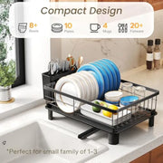 Dish Drying Rack - Space-Saving Dish Rack for Kitchen Counter, Stainless Steel Dish Drainer with Utensil Holder and Drainboard