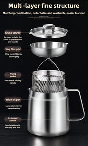 Stainless Steel 2L Deep Fryer Pot with Basket and Oil Strainer, 304 Stainless Steel Deep Frying Pot for French Fries, Chicken