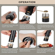 USB Electric Automatic Mill Pepper And Salt Grinder With LED Light Adjustable Coarseness Partner Grinders Kitchen Cooking Tool
