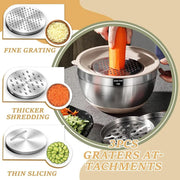 Mixing Bowls with Airtight Lids Set, 26PCS Stainless Steel Khaki Bowls with Grater Attachments, Non-Slip Bottom & Kitchen Gadget