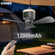 12000mAh Portable Ceiling Fans Outdoor Camping Fan Tent Air Circulator Cooler Rechargeable Electric Fan Remote Control LED Light