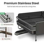 Large Expandable Dish Drying Rack, Kitchen Counter, 19.3-29.4 in, Black, Family Size, Adjustable Dividers, Pan, Lid & Cutting Bo
