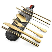8Pcs/set Tableware Reusable Travel Cutlery Set Camp Utensils Set with Stainless Steel Spoon Fork Chopsticks Straw Portable Case