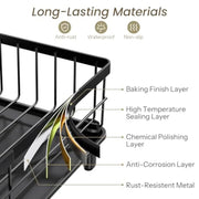Dish Drying Rack - Space-Saving Dish Rack for Kitchen Counter, Stainless Steel Dish Drainer with Utensil Holder and Drainboard