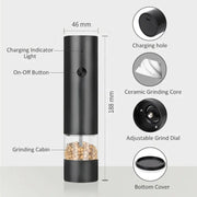 USB Electric Automatic Mill Pepper And Salt Grinder With LED Light Adjustable Coarseness Partner Grinders Kitchen Cooking Tool