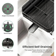 Large Expandable Dish Drying Rack, Kitchen Counter, 19.3-29.4 in, Black, Family Size, Adjustable Dividers, Pan, Lid & Cutting Bo