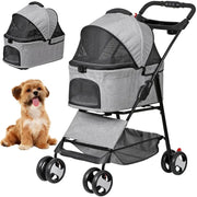 Convertible 3-in-1 Pet Stroller for Dogs and Cats, with 4 Wheels, Removable Basket, Cup Holder, Ideal for Small to Medium Pets (