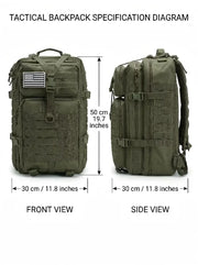 Men 45L Tactical Backpack Molle Bug Out Bag Survival Emergency Water Resistant Outdoor Hiking Camping Travel Rucksack Large Capacity EDC Everyday Carry Commuter Work School Laptop Daypack Trekking Cycling Durable Wear Resista