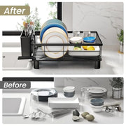 Dish Drying Rack - Space-Saving Dish Rack for Kitchen Counter, Stainless Steel Dish Drainer with Utensil Holder and Drainboard