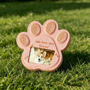 G22 Handmade Pet Memorial Tombstone with Photo Frame Heart Paw Print Portable Grave Marker for Dog Cat Outdoor memorials Gift