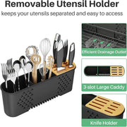 Large Expandable Dish Drying Rack, Kitchen Counter, 19.3-29.4 in, Black, Family Size, Adjustable Dividers, Pan, Lid & Cutting Bo