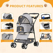 Convertible 3-in-1 Pet Stroller for Dogs and Cats, with 4 Wheels, Removable Basket, Cup Holder, Ideal for Small to Medium Pets (