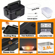 Dual‑Use Electric Heated Lunch Box, 12V Car & Home Plug‑in Food Warmer, 304 Stainless‑Steel Portable Heating Bento Box with Insulated Bag, Fast Heating Food Container for Office, Car, Travel