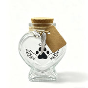Pet Memorial Gift for Loss of Dog or Cat, Heart Shape Glass Jar & Bottle for Fur Hair Whiskers or Ashes Keepsake Urn with Cork