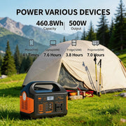 Gaiaray 500W 300W Portable Power Station 460.8Wh LiFePO4 Battery Charging Station 110V Solar Generator Emergency Power Bank for Camping Travel