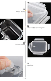 Glass Lunch Box Sealed Fresh-Keeping Box with Lid Portable Student Picnic Box Microwave-Heated Special Food Container Bento Box