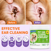 SIKEZHAN 50 Count Pet Ear Cleaning Finger Wipes, Safe Gentle Soft Pre-Moistened Wiping Sleeves for Dogs Cats Wax Dirt Remover